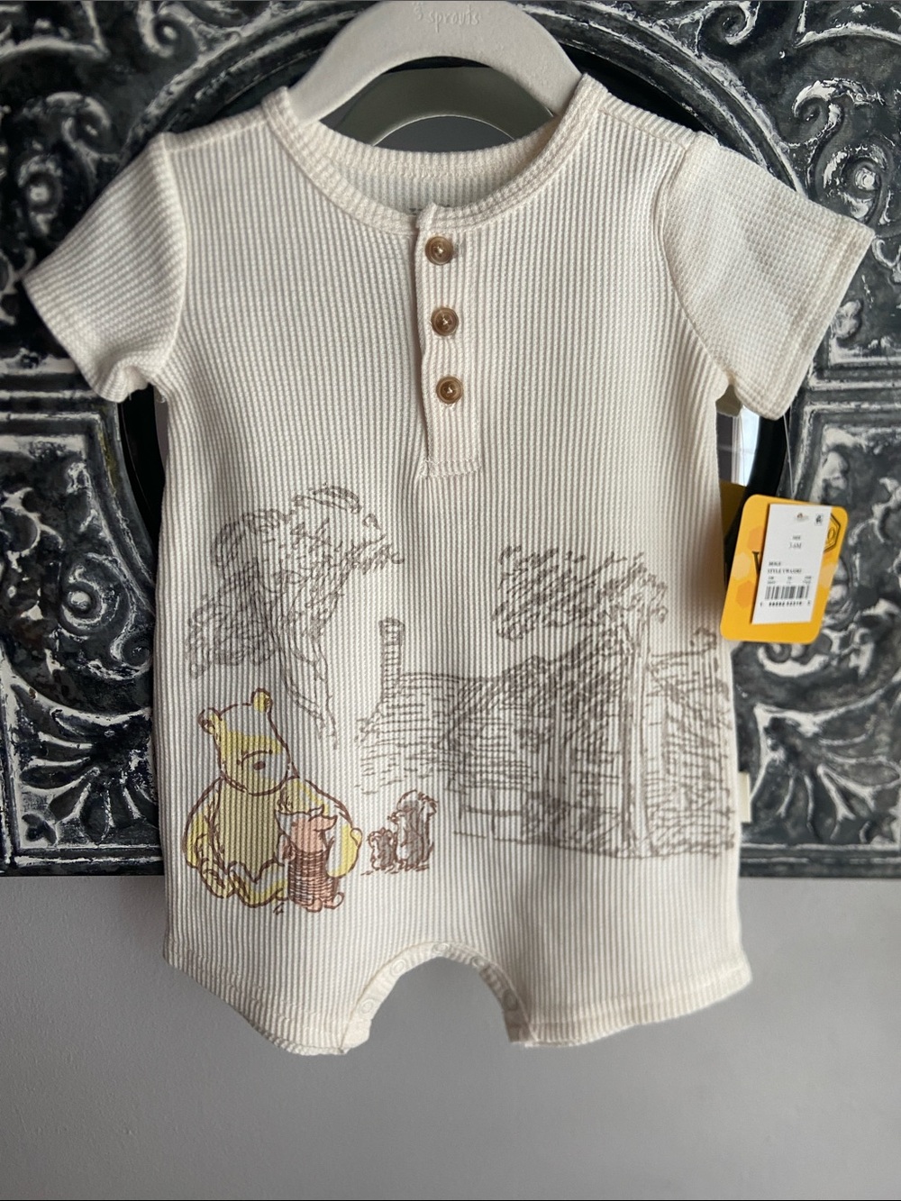 Disney Winnie the Pooh Cream Ribbed Baby Romper